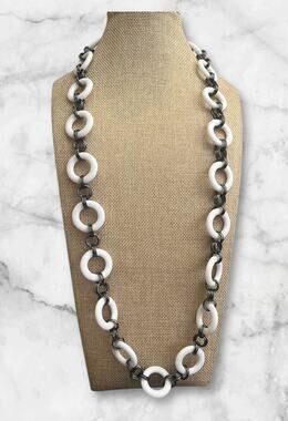 Vintage Joan Rivers White Lucite Chain Long Necklace. 34 Inches